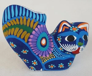Mexican Clay Pottery Hand Painted Cat 3.5"L x 3"H Arched Back - Picture 1 of 12