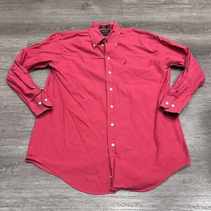 Nautica Shirt Mens Vintage 16 Red Oxford Long Sleeve Button Down Minimal Preppy - Picture 1 of 20
