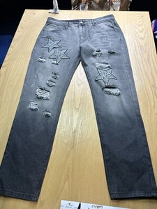 GB 18401–2010 classic B Men’s Black Distressed Ripped Patches - Picture 1 of 10