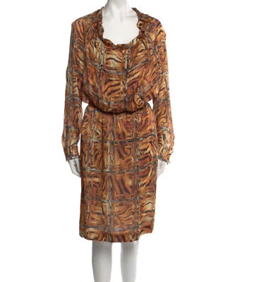 Vestido recto de seda manga larga estampado de leopardo naranja ESCADA para mujer talla 38 EE. UU. M Foto 1 de 4