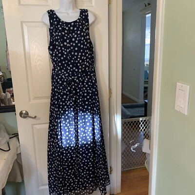 Nicole Miller New York Blue With White Polka Dots Lined Full Length Dress Size18 - Image 1 of 4