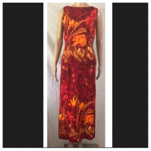 Dress Barn Damen Kleid Größe 8 rot orange Blumenmuster lang Maxilänge ärmellos - Bild 1 von 12