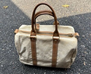 Vintage Duffel Bag Leather & Canvas Small Size Brand Not Marked - Picture 1 of 12