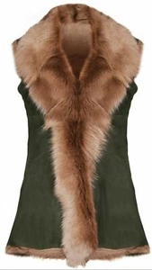 Olive Ladies Women's Soft Real Toscana Sheepskin Leather Gilet Waistcoat - Picture 1 of 5