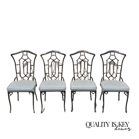 Vintage Cast Aluminum Faux Bamboo Black Painted Dining Chairs - Set of 4 Cover