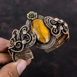 Regalo para Su Ojo de Tigre Alambre Envuelto Flor Puño Ajustable Cobre Joyería - Imagen 1 de 6