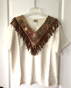 NEW - Vintage '91 CACTUS Western Wear Boho Top - Conchos/Fringe - M/L - Made USA - Picture 1 of 24