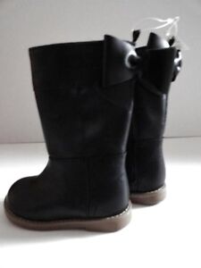 NWT Baby Gap Girl's 6 Faux Leather Black Bow Riding Boots