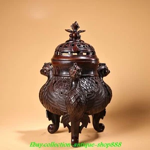 Old China Dynasty Marked Pure Bronze Phoenix Bird 3 Legs Incense Burner Censer - Picture 1 of 9