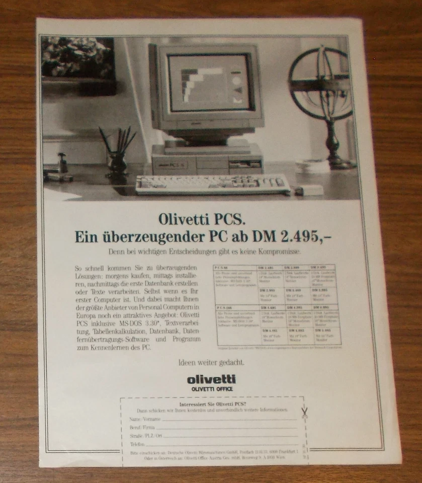 Seltene Werbung OLIVETTI PCS 86 PCS 296 Personal Computer 1990 - Image 1 of 1