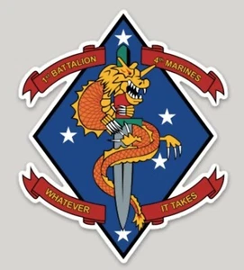 Pegatina de vinilo 4" USMC Marine Corps 1er Batallón 4to Marines Whatever It Takes - Imagen 1 de 1