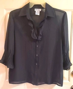 Blusa VNT Ultra Vestido Para Mujer Negra Chifón Plisada Frontal Volantes Cuello Talla 14 - Imagen 1 de 11
