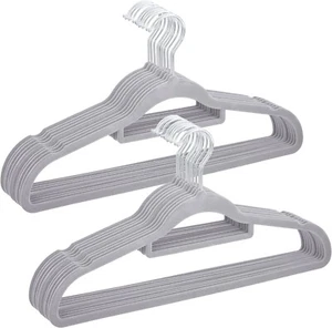 Velvet Hangers Non Slip Flocked Grey x 40 Heavy Duty With Trouser & Tie Bar - Picture 1 of 4