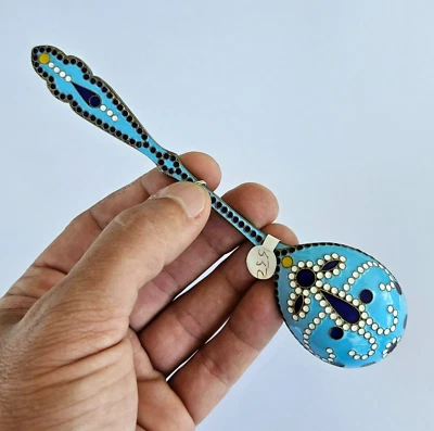 Cuchara de miel vintage años 70 URSS 925 plata Steling y esmalte cloissone Foto 1 de 4