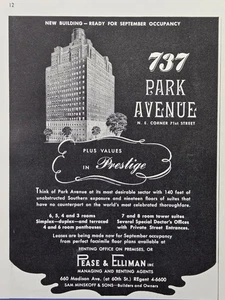737 Park Avenue Suite Dúplex Ático Alquiler Apartamentos Anuncio Impreso 1940 - Imagen 1 de 4