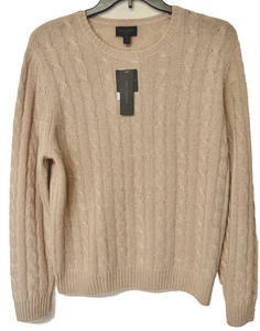 NWT Magaschoni Tan Heather 100% Cashmere Crew NeckLine Long Sleeve Sweater sz L - Picture 1 of 13
