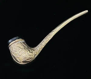 Vintage Brass Smoking Pipe Ornate Floral Design Etching 5" - Picture 1 of 10