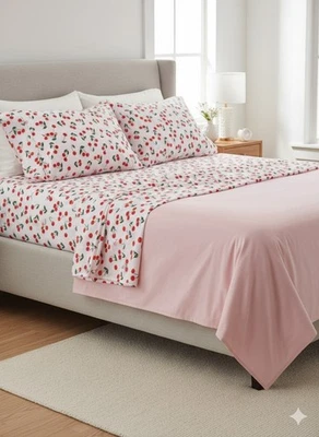 ¡NUEVO CON ETIQUETAS! Juego de Sábanas Kate Spade King - Diseño Cereza Rosa - 100% Algodón Foto 1 de 3