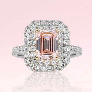 Fancy Intense Pink Diamond Ring IGI Emerald 3 Ct Lab Grown 14K Multi Tone Gold - Picture 1 of 13