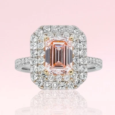 Fancy Intense Pink Diamond Ring IGI Emerald 3 Ct Lab Grown 14K Multi Tone Gold - Image 1 of 4