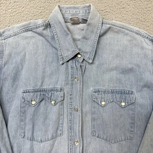 Red Camel Sawtooth Denim Shirt Mens M Blue Pearl Enclosure Western rodeo cowboy - Picture 1 of 11