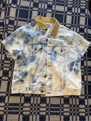 Chaqueta de Jean Punk Corte Lavado Ácido Envejecido Ciclado Gamuza Cuero Cuello XL Foto 1 de 4