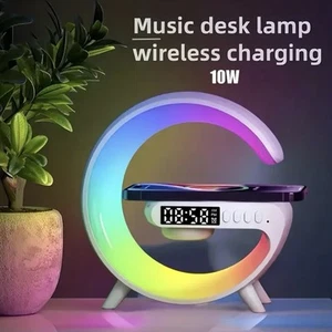 White LED Wireless Charging Station bluetooth Speaker Rhythm RGB smart Light NIB - Picture 1 of 9