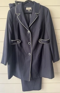 Traje Pantalón Le Suit 2 Piezas AZUL MARINO/BLANCO Medio Cinturón PIPED - Talla 18W - Imagen 1 de 9