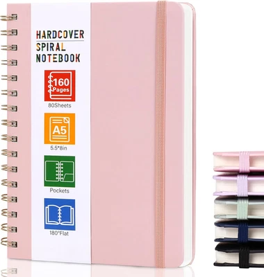 Cuaderno espiral de tapa dura A5, rosa, 160 páginas forradas, 5,5 x 8 pulgadas, para trabajo y Wr Foto 1 de 4
