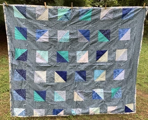 Trapunta vintage cucita a mano blu country floreale 80" x 68" - Foto 1 di 13