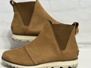 Womens Sorel Harlow Med Tan Nubuck Waterproof Leather Chelsea Boots Size 9.5 - Picture 1 of 6