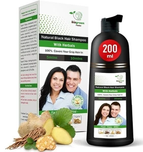 Cubierta de champú color de cabello negro natural a base de hierbas BioGreen Roots gris rápido fácil - Imagen 1 de 4
