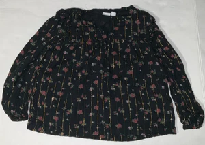 Gap Kids Girls XS Top Floral Gold Foil Stripe Peasant Lightweight Holiday - Picture 1 of 5