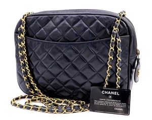 CHANEL Matelasse Shoulder Bag CC Lambskin Dark Blue Vintage – Authentic C068 - Picture 1 of 24