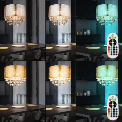 Lampadario Lampada Cristalli RGB LED Dimmerabile Telecomando Argento Oro - Immagine 1 di 4