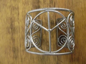 PEACE WIDE CUFF SILVER PLATED BRACELET - Picture 1 of 2