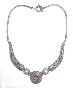 HERMOSO COLLAR DE CITRINO OVALADO PERLA MABE DE FILIGRANA ARTESANAL  - Imagen 1 de 3