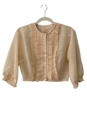 Blusa Vintage Volantes Transparente Botón Frontal Talla M Top Corto Perla Botón Victoriano Foto 1 de 4