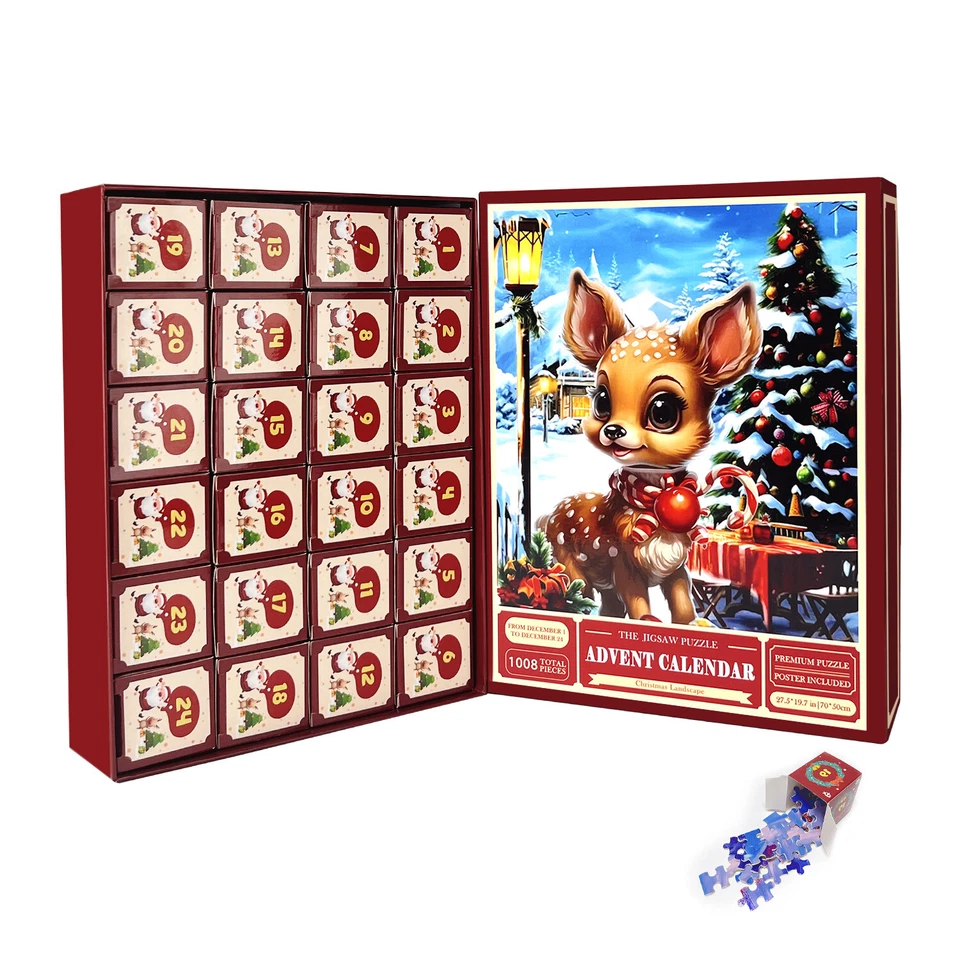 Puzzle Dell'Avvento Natalizo, Regalo di Natale, Bambini 5/7 Anni, 24 Pezzi - Immagine 1 di 4