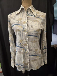 Vintage 70s Kennington LTD Womens Button-Down Blouse Unique Pattern Size 11 - Picture 1 of 5