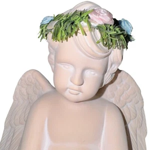 VTG Porcelain Sitting Angel Figure Dove Flower Crown BISQUE Cherub ROC TAIWAN - Picture 1 of 12