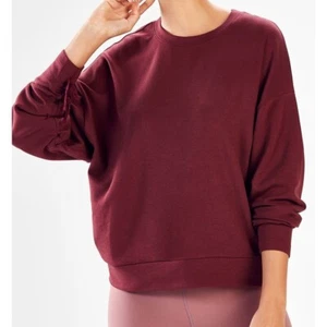 Fabletics Sadie Scrunched Sleeve Pullover Top Black Cherry Maroon Women's XXL - Picture 1 of 7