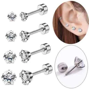 Dainty Gem Stud 2mm–8mm | Flat Back Cartilage Piercing | UK Seller Ladies Set CZ - Picture 1 of 6