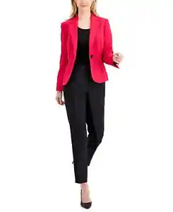 Le Suit Women's Size 12 Petites Stretch Crepe Slim Fit Pantsuit Combo Red/Black - Picture 1 of 4