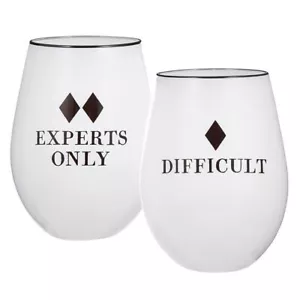 Stemless Wine Glass Set of 2 Design Glasses 4.5 in H Experts/Difficult Pack of 2 - Picture 1 of 4