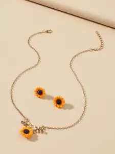 1pair Sunflower Design Earrings & 1pc Necklace Jewelry Set Jewelry Gift for - Picture 1 of 3