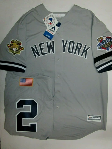 DEREK JETER YANKEES MENS 2001 WORLD SERIES JERSEY MAJESTIC GREY Cover