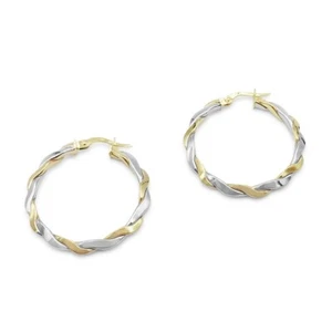 Gold Earrings Ladies 9ct Hoops 29mm Ladies Two Colour - Picture 1 of 3