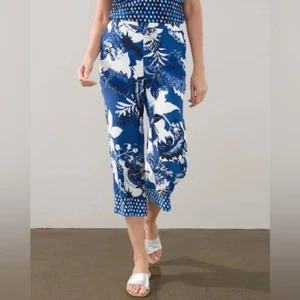 PULL ON FLORAL PRINTED NAVY/BLUE DAY DREAM WIDE LEG CROP 1.5 Size 10 #1572 - Picture 1 of 12