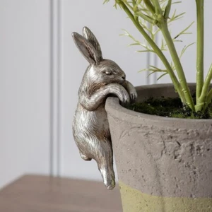 Antique Silver Hare Plant Pot Hanger Ornament Small Home Decoration Cute Gift - Picture 1 of 6